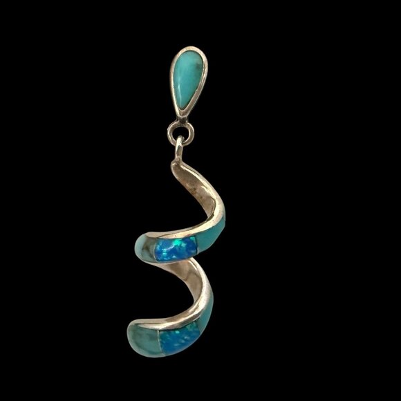 Vintage Sterling Silver Turquoise Blue Opal Spiral Drop Earrings Native American - Picture 3 of 11